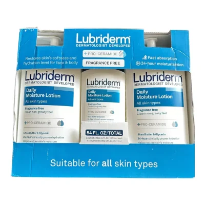 Lotion hydratante quotidienne Lubriderm Lot de 3- (2 x 709 ml & 1 x 177 ml) MMDS00069 Bien-être et Beauté 22 000 FCFA Lotion hydratante quotidienne Lubriderm Lot de 3- (2 x 709 ml & 1 x 177 ml) MMDS00069 Bien-être et Beauté 22 000 FCFA