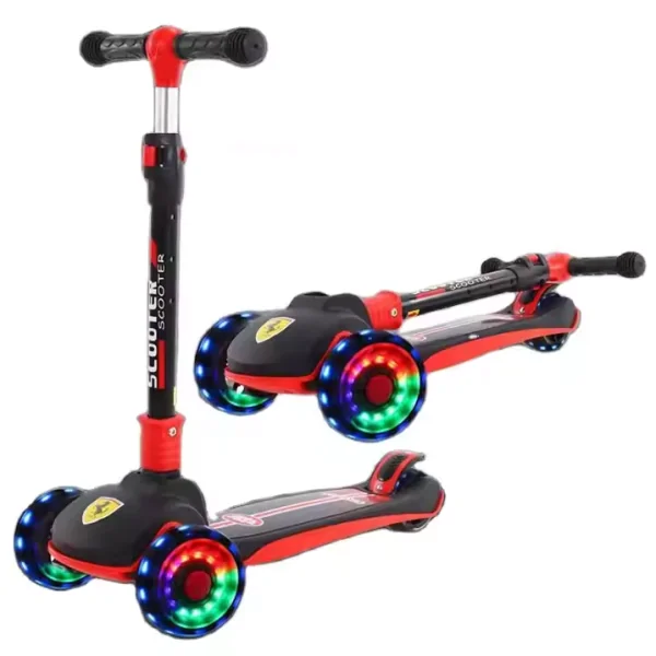 Trottinette 3 roues pour enfants, hauteur réglable et pliable.
