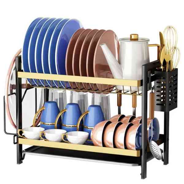 Rangement de cuisine de grande capacité Égouttoir à vaisselle à 2 niveaux en acier inoxydable