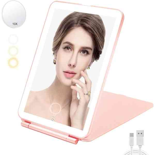 Mini miroir de maquillage LED 3 couleurs, portable, pliable, rechargeable pour le maquillage de voyage