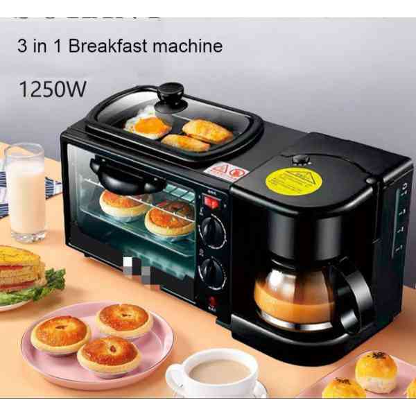 Machine à petit-déjeuner 3 en 1, petit four électrique 8L, chauffe-lait, machine à pain, grille-pain, café