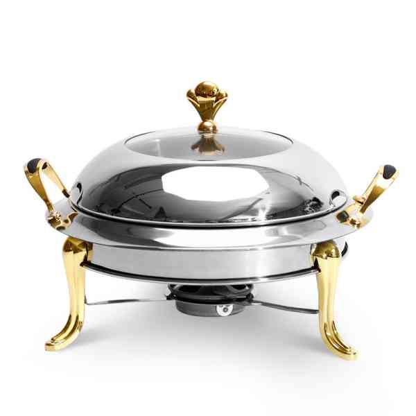 Plats à réchaud ronds en acier inoxydable durables pour buffet, cadre robuste avec couvercle et support de carburant
