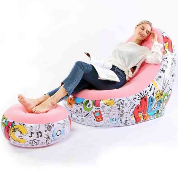 Canapé gonflable de loisirs et repose-pieds pliable d'extérieur floqué