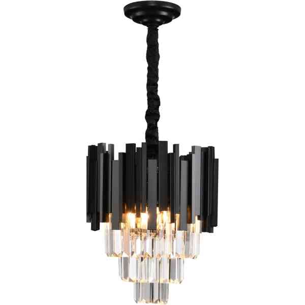 Lustre moderne en cristal plafonnier en cristal noir pour salle à manger, cuisine, salon, chambre, couloir, café, bar