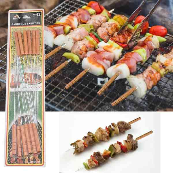 12 piques brochettes réutilisable manche en bois
