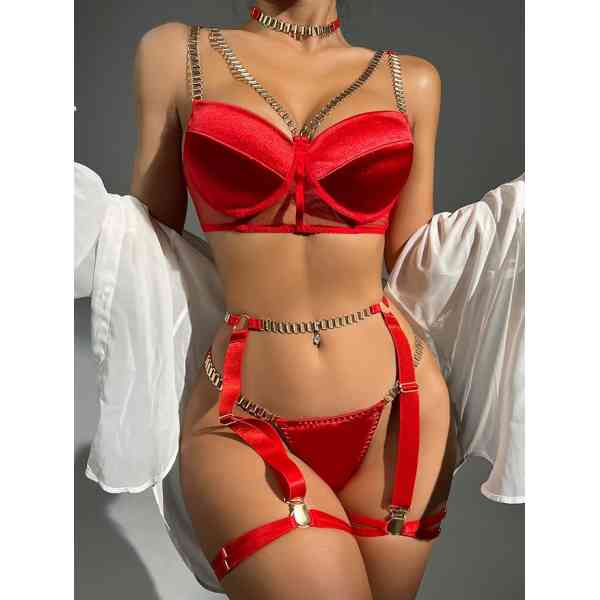 Lingerie CABULE avec sangle en chaîne, sous-vêtements sexy, body femme, ensembles sensuels