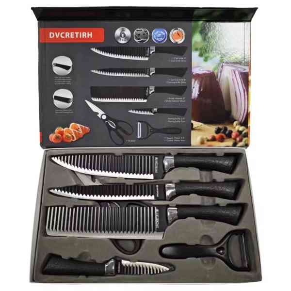Ensemble de couteaux de cuisine de haute qualité avec 6 lames en acier inoxydable et poignées dans un coffret cadeau