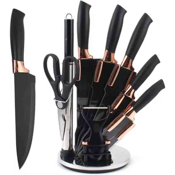 Ensemble de 9 couteaux de cuisine en acier inoxydable durable de qualité supérieure avec repose-couteau