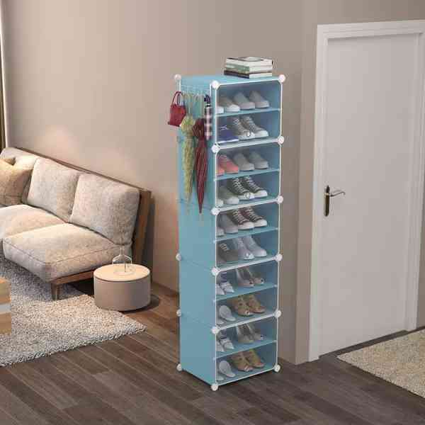 Étagère à chaussures simple en plastique à 10 niveaux bleu