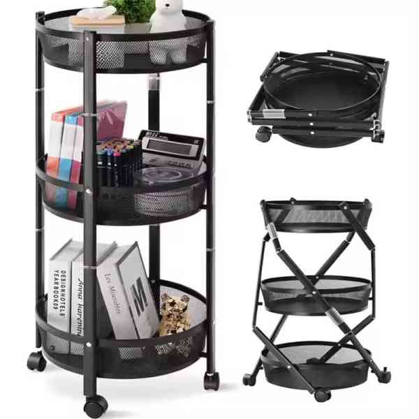 Chariot de rangement mobile pliable, organisateur multifonction, chariot de service à étagères