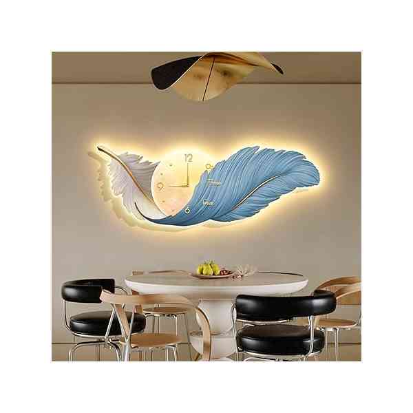 Éléments décoratifs pour une chambre : horloge,toile de fond, tenture murale, peinture et éclairage LED