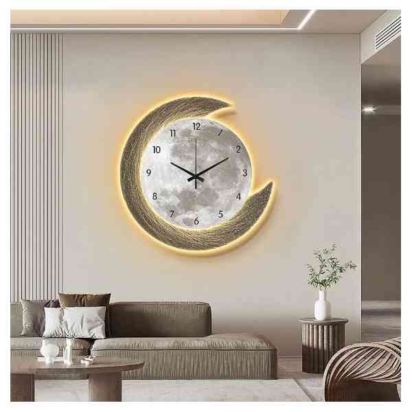 Horloge Murale Moderne À Quartz Silencieuse Avec Motif Lune 3D