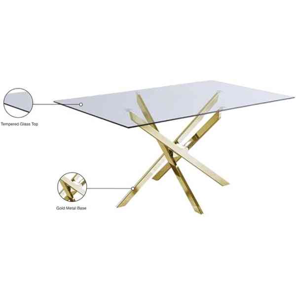 Table à manger moderne en verre trempé avec base en métal durable