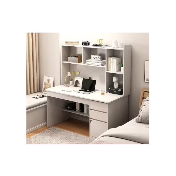 Bureau d'ordinateur avec bibliothèque et tiroir intégré