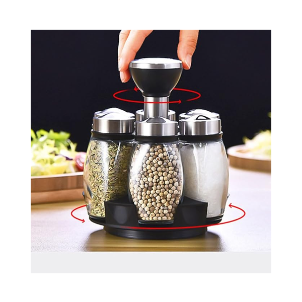 Ensemble de pots à épices rotatifs pour cuisine avec 6 pots
