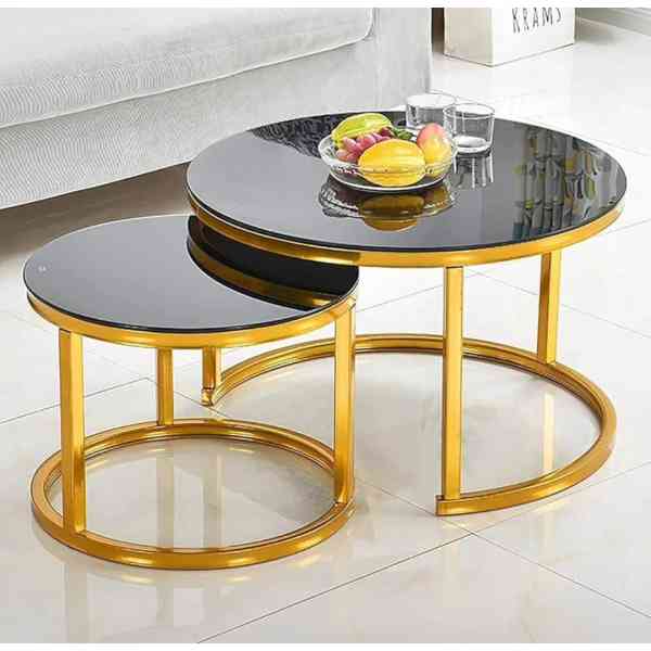 Ensemble de 2 tables modernes de nidification avec dessus en marbre, cadre en métal pour la décoration à la maison