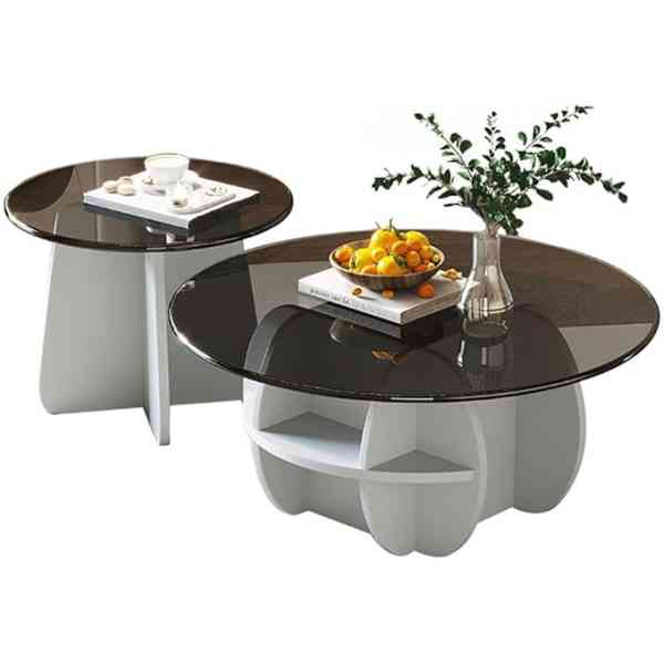 Tables d’appoint Grande et petite table basse en verre rond pour salon domestique