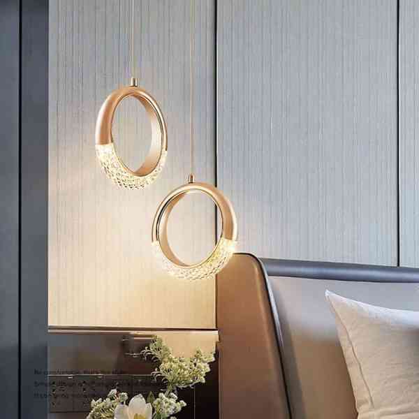 Lampe suspendue de table de chevet de chambre à coucher, anneau créatif, éclairage suspendu