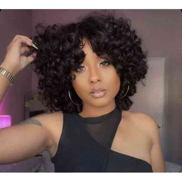 Perruque courte Pixie Curly Bob de 8 pouces avec frange Perruque bouclée en cheveux humains brésiliens