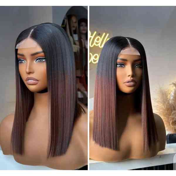Perruque de cheveux humains courts marron avec dentelle frontale HD invisible 33 x 10 cm