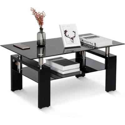 Table pour salon Bureau de salle de réception avec étagère inférieure, jambes en bois, table à thé minimaliste IMDS00027 Sty...