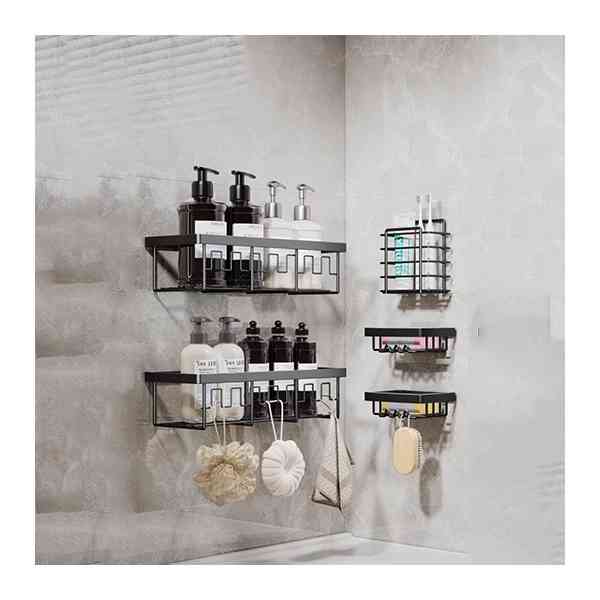 Organisateur Accessoires de stockage avec savon Dish&Toothbrush Holder, étagères pour salle de bain Decor, noir