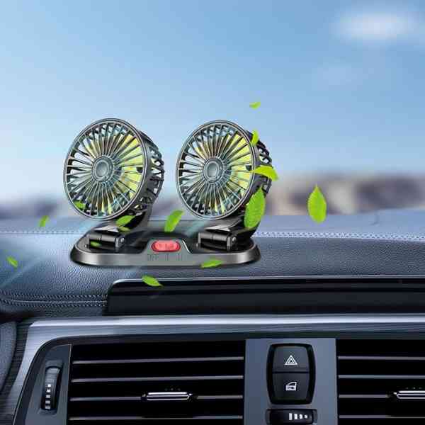 Ventilateur de voiture 12 V/24 V à double tête – Ventilateur USB de tableau de bord