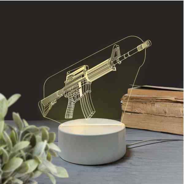 Lampe de table 3D Optical en forme de mitrailleuse légère Conception créative pour les amateurs de pistolet