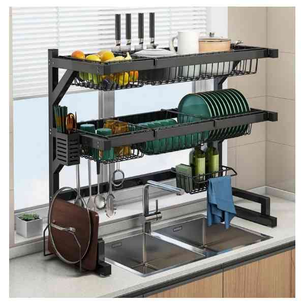 Étagère au-dessus de l'évier égouttoir pour cuisine Double couche vaisselle en métal