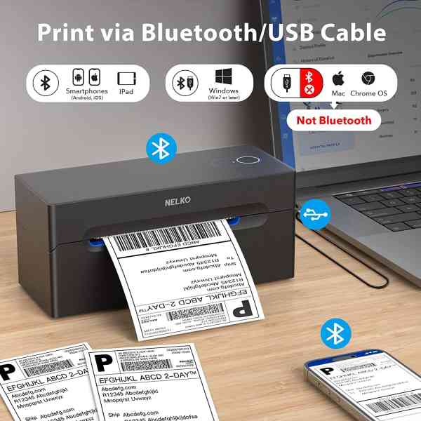 Imprimante d’étiquettes thermique Nelko Bluetooth 2.0, 4x6 imprimante d’étiquettes sans fil