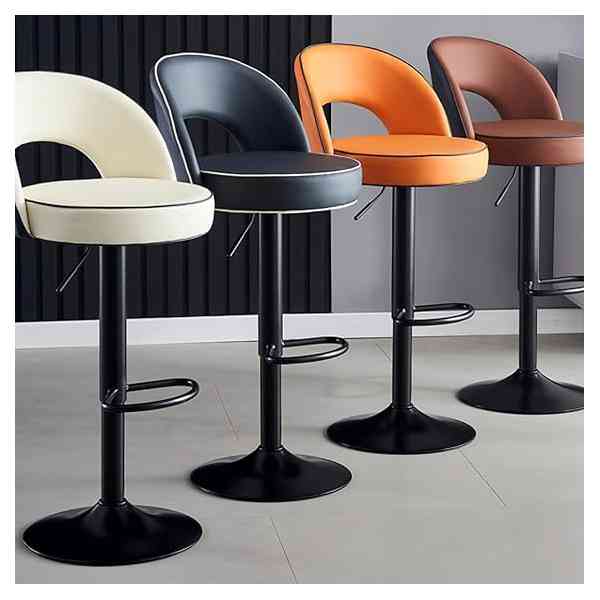 Chaise de bar pivotante de luxe réglable avec cadre en acier et métal en cuir