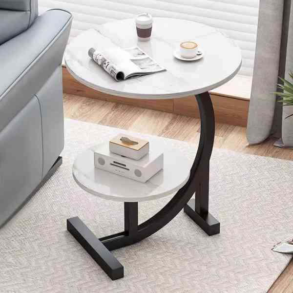 Table d'appoint de canapé en marbre à 2 niveaux pour salon