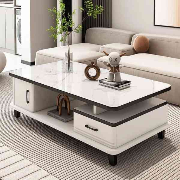 Table basse blanche moderne en verre trempé pour maison