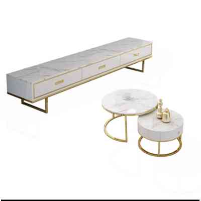 Ensemble de meuble TV et table basse assortie, en marbre, noir et blanc, cadre métallique, meubles d'intérieur, table basse M... Ensemble de meuble TV et table basse assortie, en marbre, noir et blanc, cadre métallique, meubles d'intérieur, table basse M...