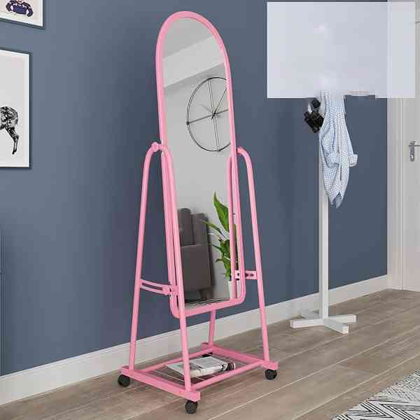 Miroir pleine longueur avec support, miroir réglable sur roulettes avec rangement en dessous,