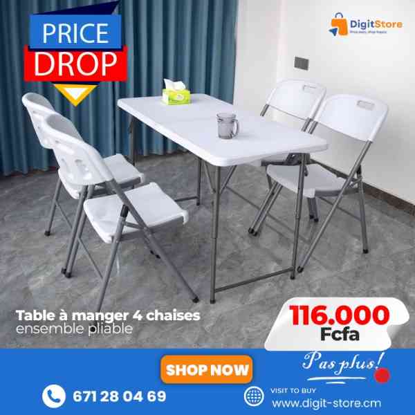 Ensemble Table et Chaises Pliantes en Plastique HDPE
