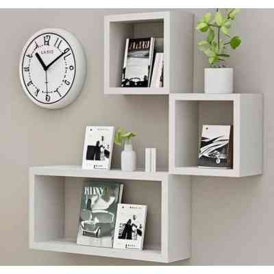 Lot de 3 Étagères Murales Carrées Rustiques blanche et noire ISDS000105 Style & confort 27 000 FCFA