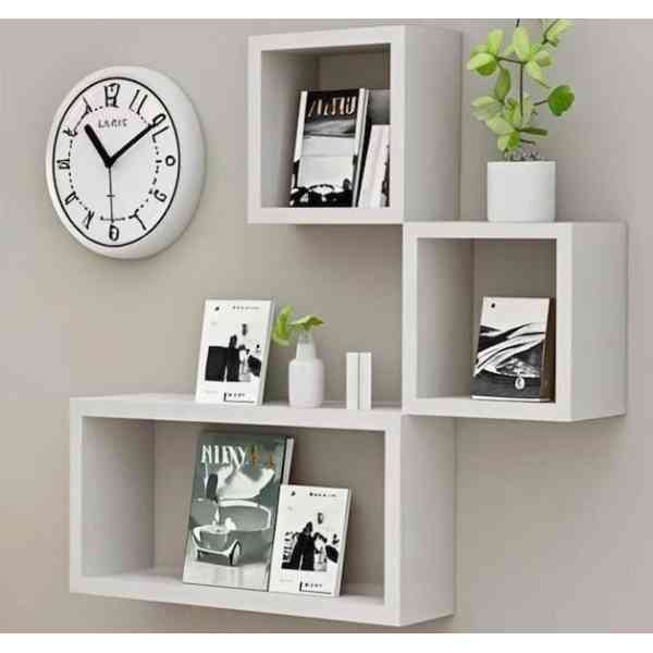 Lot de 3 Étagères Murales Carrées Rustiques blanche et noire