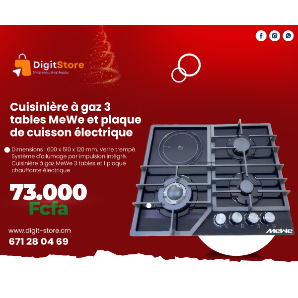 Cuisinière à gaz 3 tables MeWe et plaque de cuisson électrique