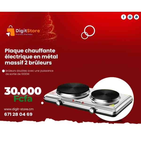 Plaque chauffante électrique en métal massif 2 bruleurs