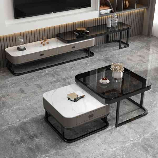 Ensemble Meuble TV & Table Basse Moderne en Verre – Style Contemporain