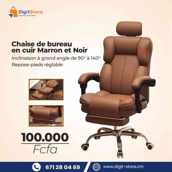 chaise de bureau en cuir marron et noir
