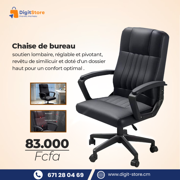 chaise de bureau avec support lombaire réglable et pivotante .