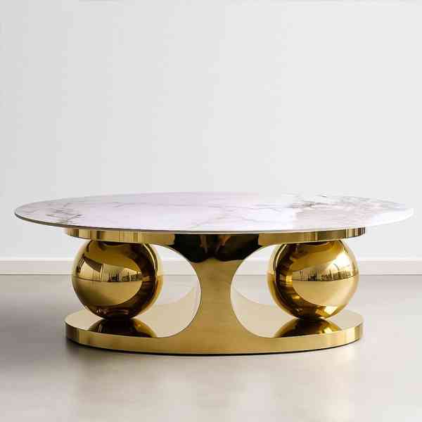 Table basse ovale convertible en acier brillant – Style italien